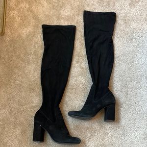 Black tight thigh high suede boots